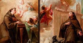 Aparición del Niño Jesús a San Antonio de Padua, y San Pascual Bailón adorando la Eucaristía