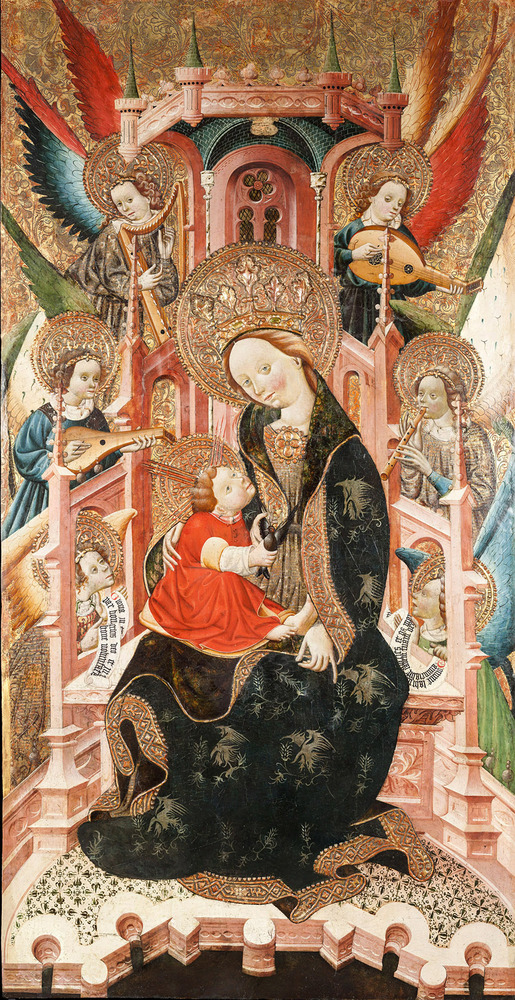 Vierge à l’enfant intronisée entourée d’anges musiciens