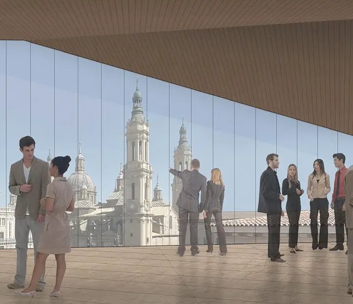 Renderizado del nuevo acceso al museo con vistas a la Basílica del Pilar