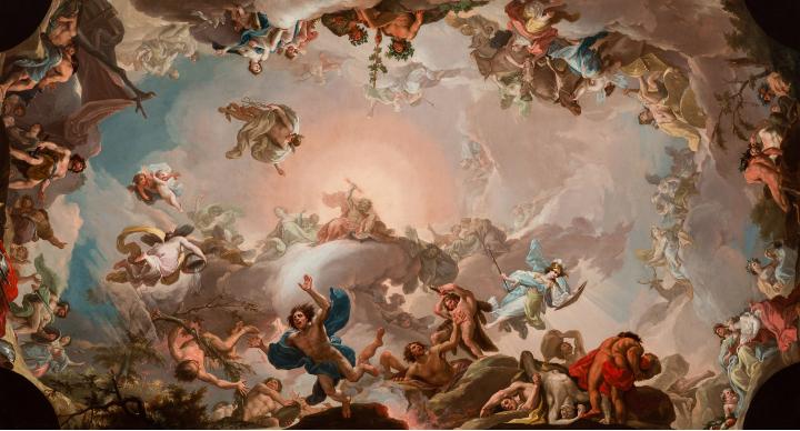 Júpiter derrotando a los gigantes con la ayuda de Hércules y Minerva