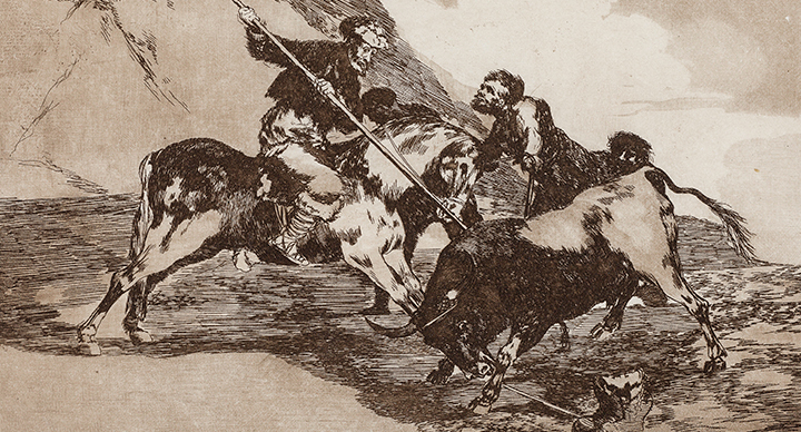 Modo como los antiguos españoles cazaban los toros a caballo en el campo