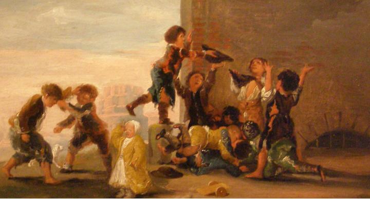 Niños peleando por castañas