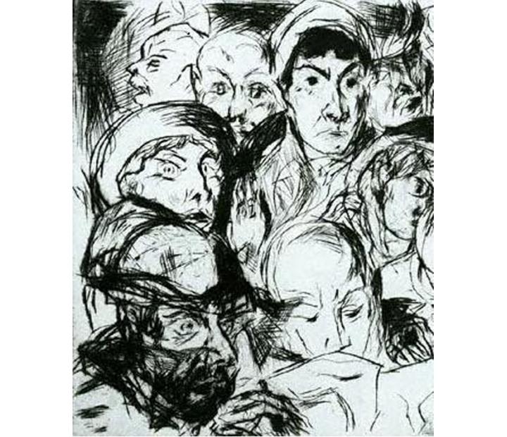 Die Kriegserklärung. Beckmann, Max. (1914).Staatliche Graphische Sammlung