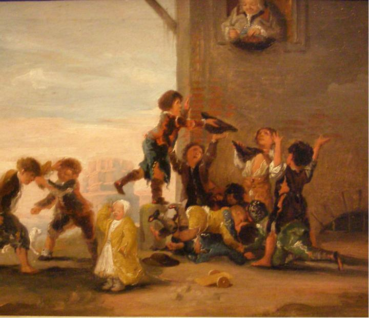 Des enfants se disputant des chataignes